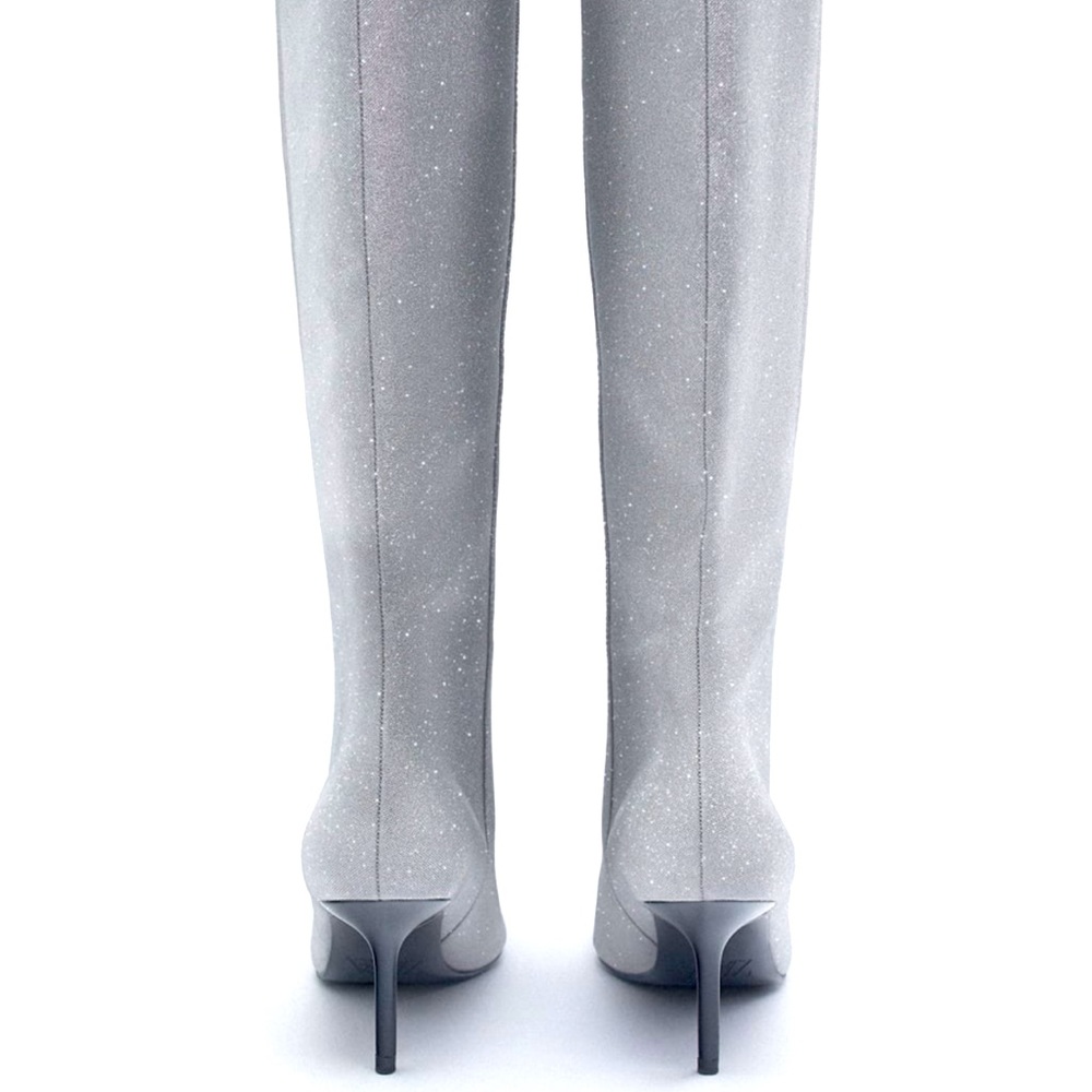 Zara Silver Glitter Knee-High Boots